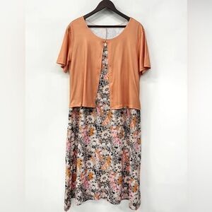 Women's Plus Size Casual Elegant Floral Print Fake Two-Piece Dress (SIZE 2XL)
